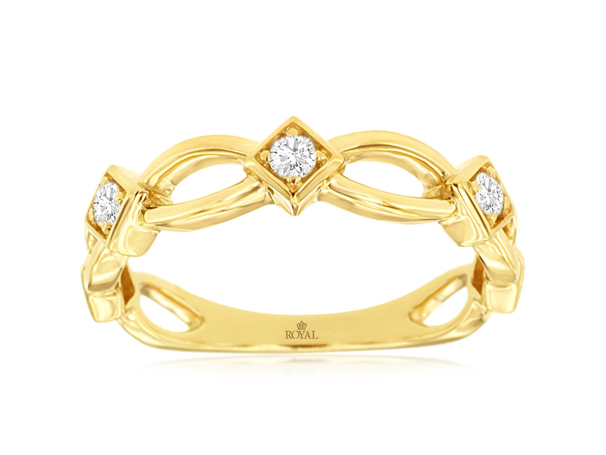 14K YELLOW GOLD SCALLOPED BAND WITH .12CTTW ROUND I1 CLARITY & HI COLOR DIAMONDS