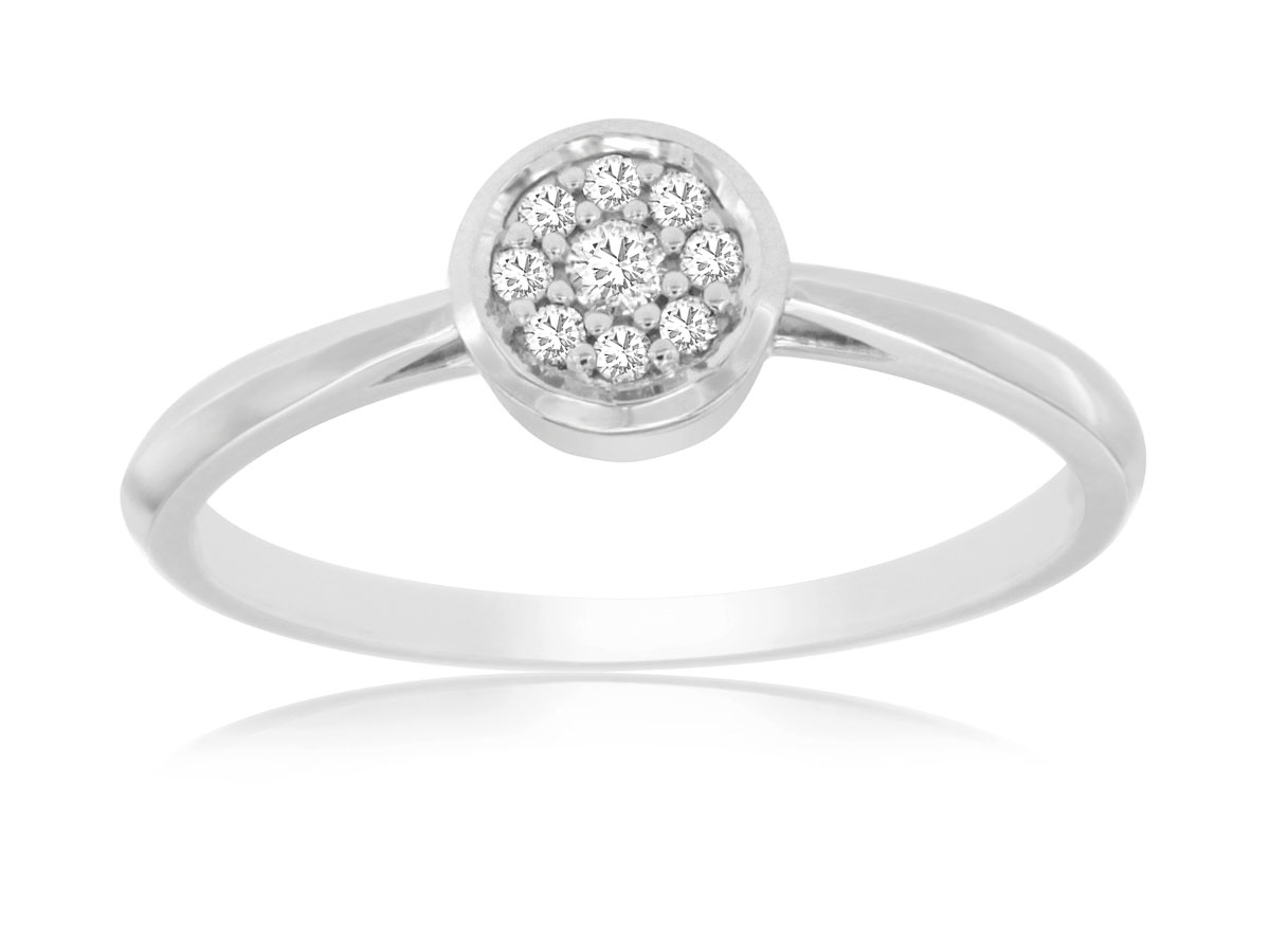 14K WHITE GOLD ROUND CLUSTER TOP RING WITH .09CTTW ROUND I1 CLARITY & HI COLOR DIAMONDS