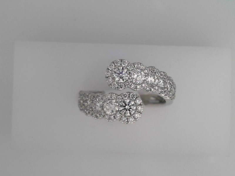 14K WHITE GOLD BYPASS RING WITH 1.13CTTW ROUND SI CLARITY & G COLOR DIAMONDS GRADUATED DOWN THE SHANK WITH EDGE