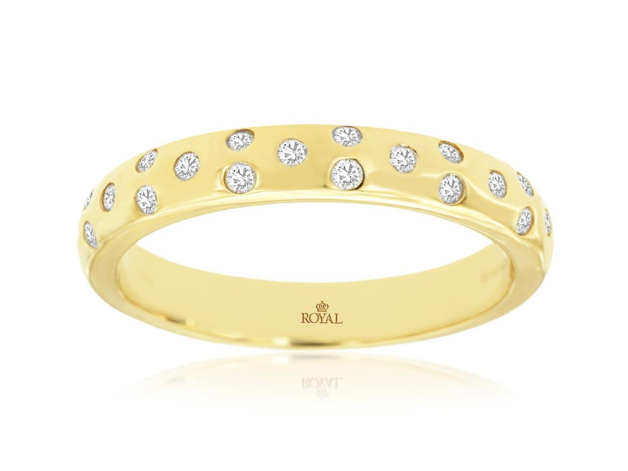 14K YELLOW GOLD POLISHED BAND WITH .20CTTW ROUND I1 CLARITY & HI COLOR FLUSH SET DIAMONDS
