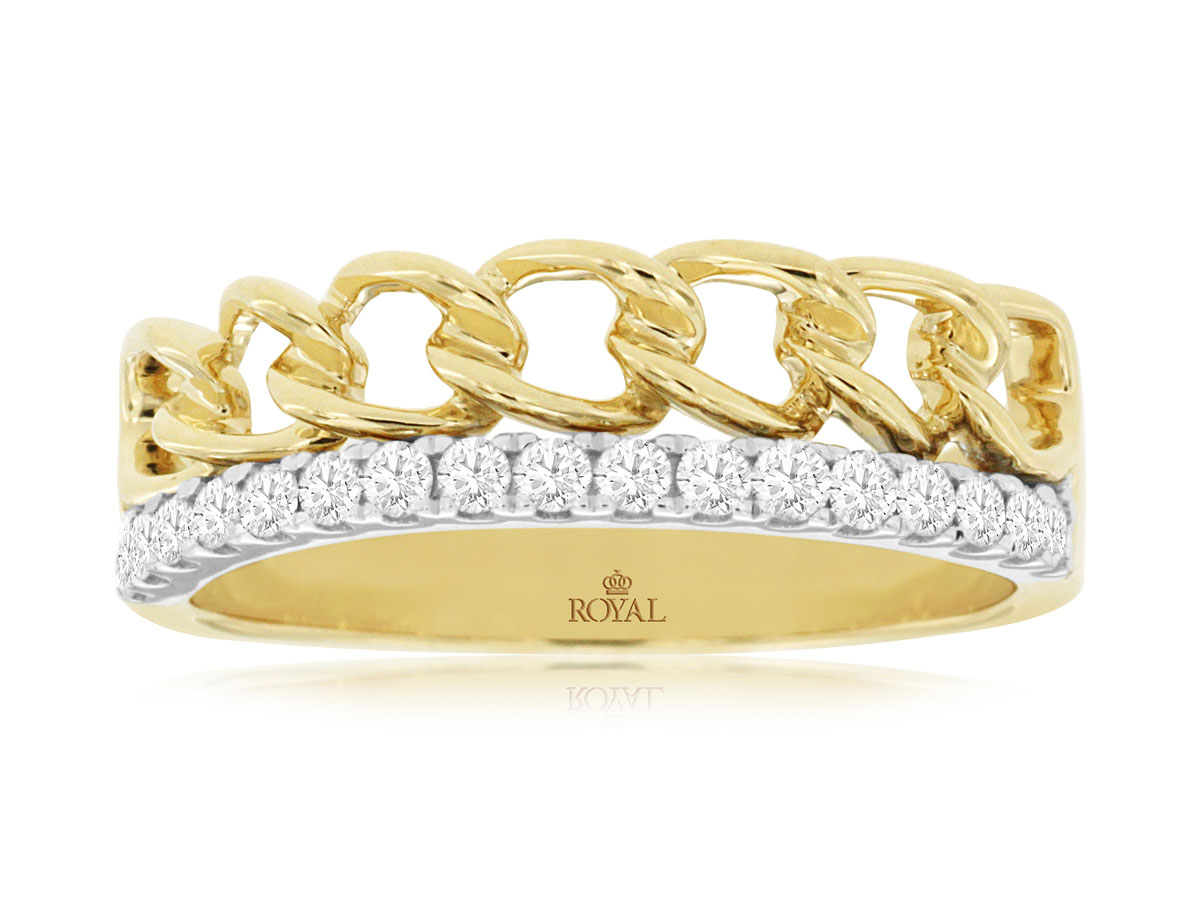 14K YELLOW GOLD CHAIN AND PRONG SET BAND WITH .27CTTW ROUND I1 CLARITY & HI COLOR DIAMONDS