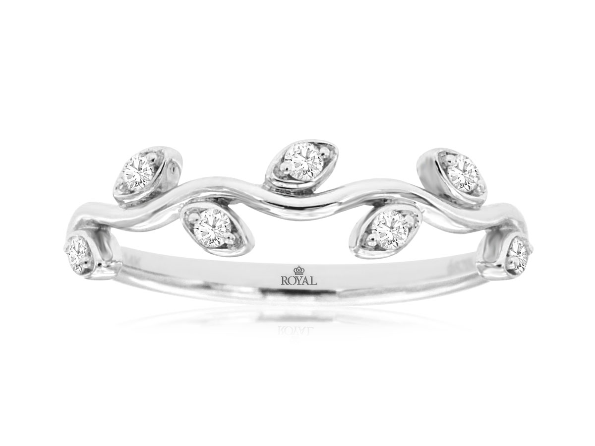 14K WHITE GOLD LEAF BAND WITH .13CTTW ROUND I1 CLARITY & HI COLOR DIAMONDS