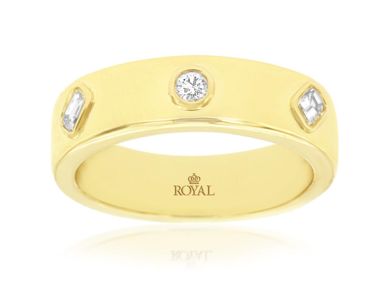 14K YELLOW GOLD POLISHED BAND WITH .25CTTW ROUND AND BAGUETTE BEZEL SET ROUND AND BAGUETTE I1 CLARITY & HI COLOR DIAMONDS