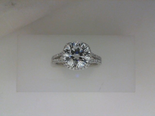 14K WG .51TWT VS/GH DIAMOND SEMI MOUNT WITH SPLIT SHANK, CUSHION HALO AND DIAMONDS UNDER THE HEAD - FOR 2CT ROUND