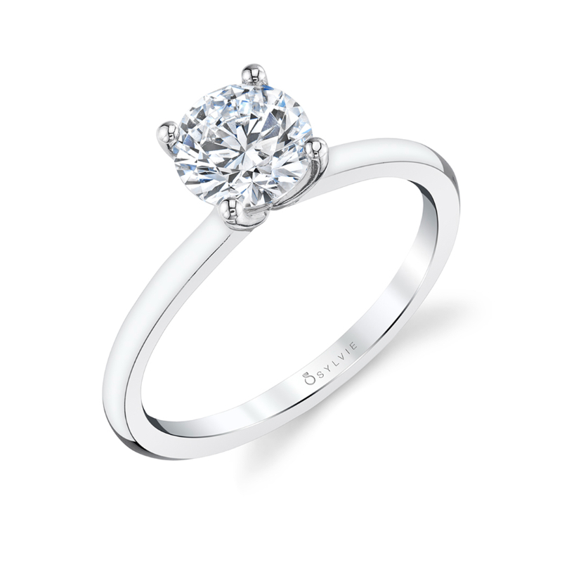 14K WHITE GOLD SOLITAIRE SETTING WITH .05CTTW ROUND SI1 CLARITY & GH COLOR DIAMONDS SET UNDER THE FOUR PRONG HEAD (FOR A 1CT ROUND CENTER)