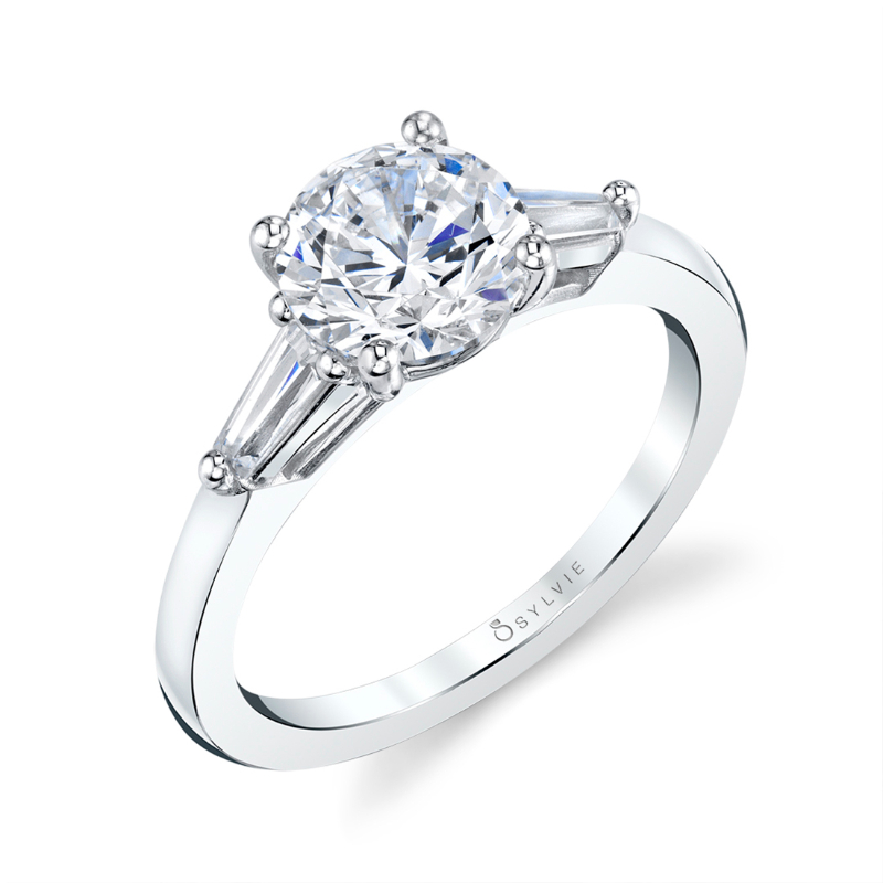 14K WHITE GOLD  SEMI MOUNT WITH TWO .50CTTW SI/GH BAGUETTE  DIAMONDS FOR A 2 CARAT ROUND