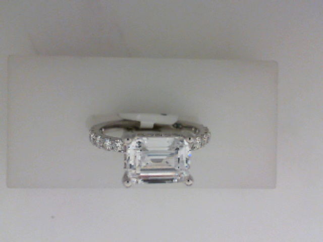 14K WHITE GOLD SEMI MOUNTING WITH .73CTTW ROUND SI CLARITY & G COLOR DIAMONDS SET IN THE HIDDEN HALO, PRONGS AND HALF WAY DOWN THE SHANK (FOR A 2CT EMERALD CUT)