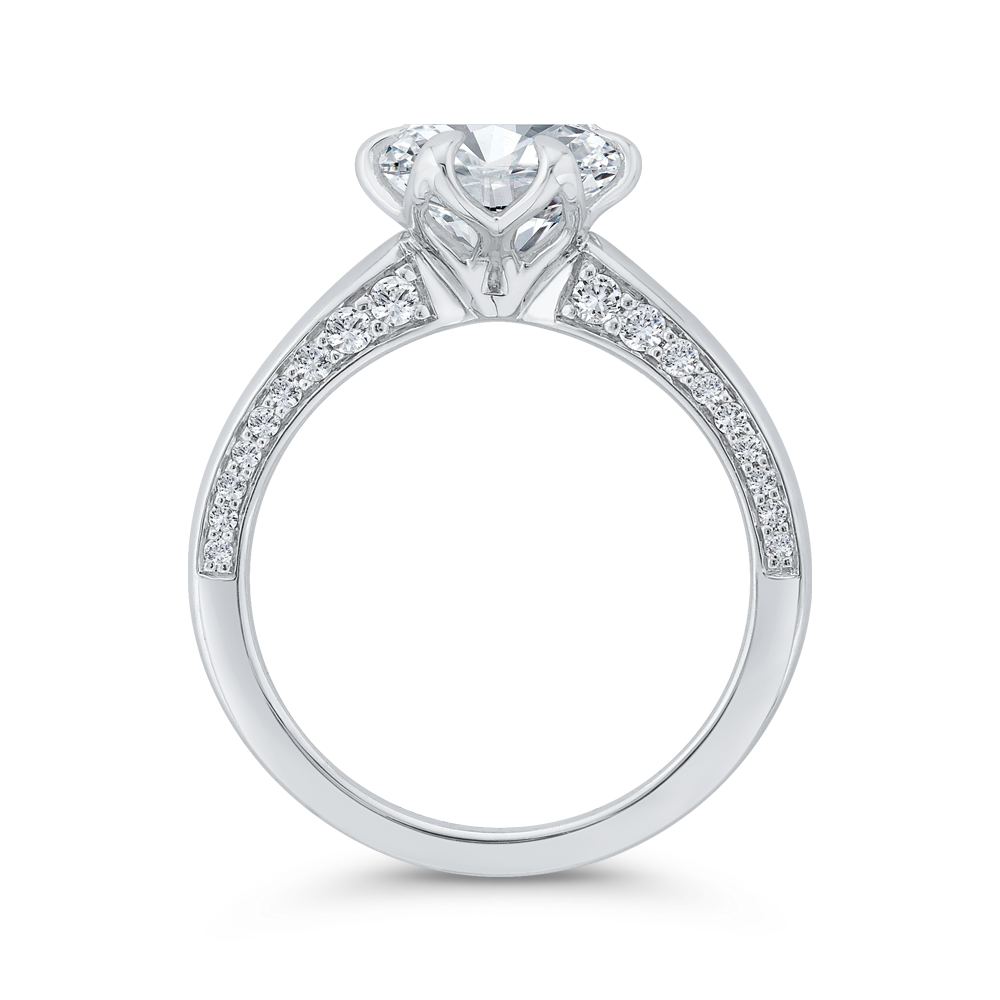 14K WHITE GOLD SEMI MOUNTING WITH .33CTTW ROUND SI CLARITY & G COLOR DIAMONDS SET ON THE SIDES OF THE POLISHED SHANK WITH SIX PRONG LEAF STYLE HEAD (FOR A 2 CT ROUND)