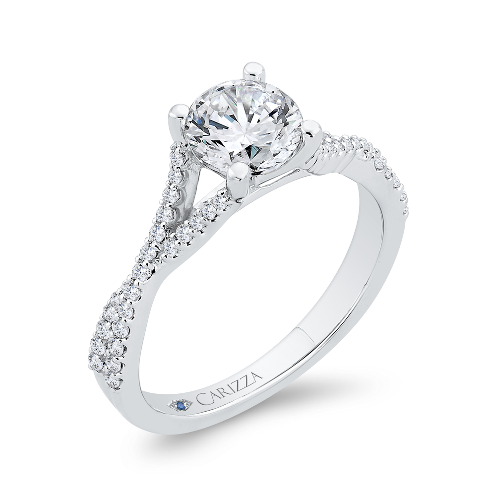 14K WHITE HOLD SPLIT SHANK TWIST SEMI MOUNTING WITH .23CTTW ROUND SI CLARITY & G COLOR DIAMONDS (FOR A 1CT ROUND)