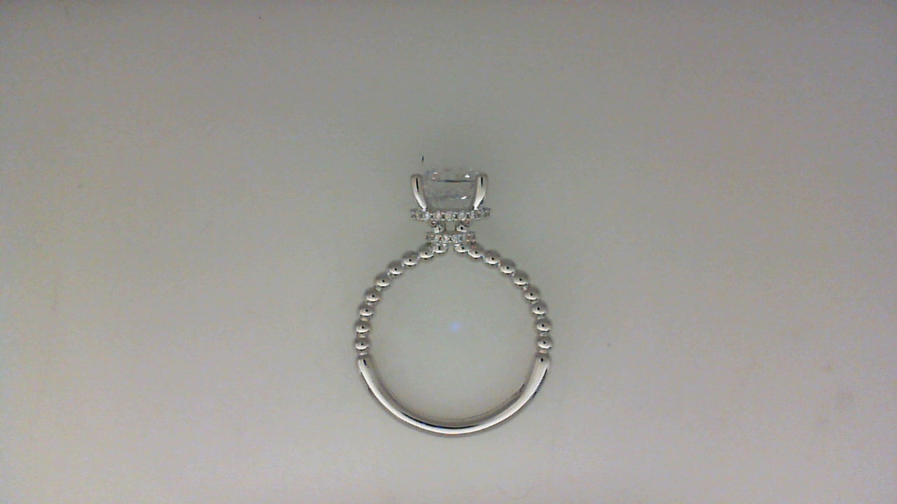 14K WHITE GOLD BEADED SHANK FOUR PRONG SEMI MOUNTING WITH .15CTTW ROUND SI CLARITY & G COLOR DIAMONDS SET IN THE HIDDEN HALO (FOR A 2CT ROUND)