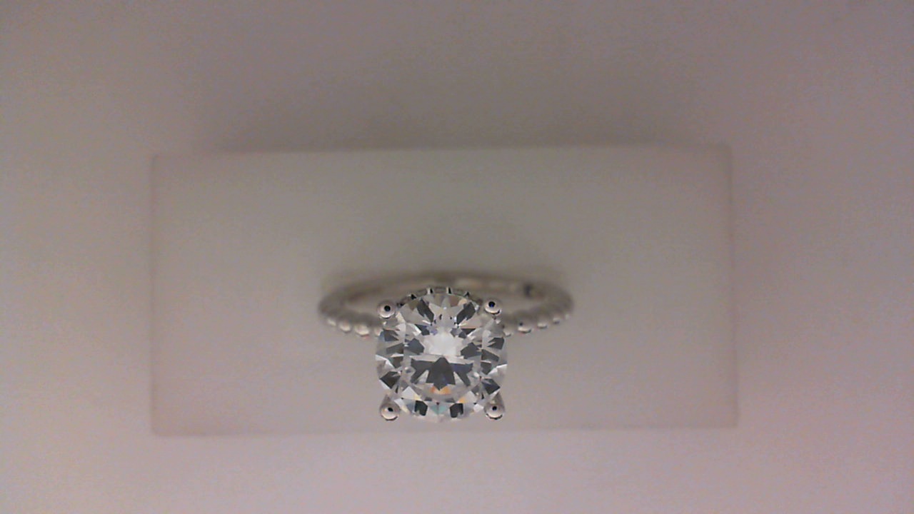 14K WHITE GOLD BEADED SHANK FOUR PRONG SEMI MOUNTING WITH .15CTTW ROUND SI CLARITY & G COLOR DIAMONDS SET IN THE HIDDEN HALO (FOR A 2CT ROUND)