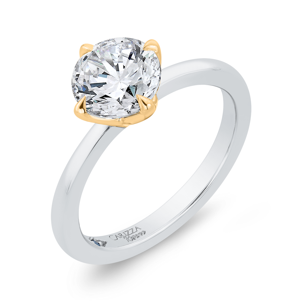 14K WHITE GOLD POLISHED SHANK FOUR PRONG 14K YELLOW GOLD TULIP COMPASS HEAD (FOR A 1.5CT ROUND)