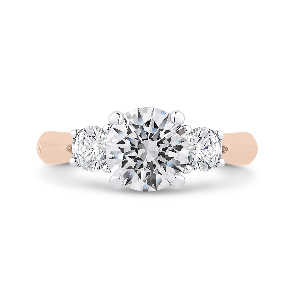 14K ROSE GOLD POLISHED SHANK SEMI MOUNTING WITH .55CTTW ROUND SIDE DIAMONDS AND MARQUISE SET IN THE 14K WHITE GOLD MILIGRAIN BEADED HEADS