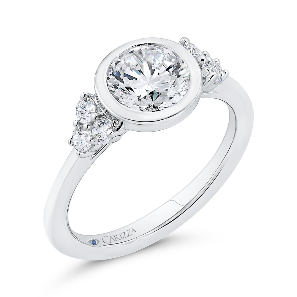 14K WHITE GOLD ROUND BEZEL SEMI MOUNTING WITH .27CTTW ROUND SI CLARITY & G COLOR SIDE DIAMONDS (FOR A 1.50CT ROUND)