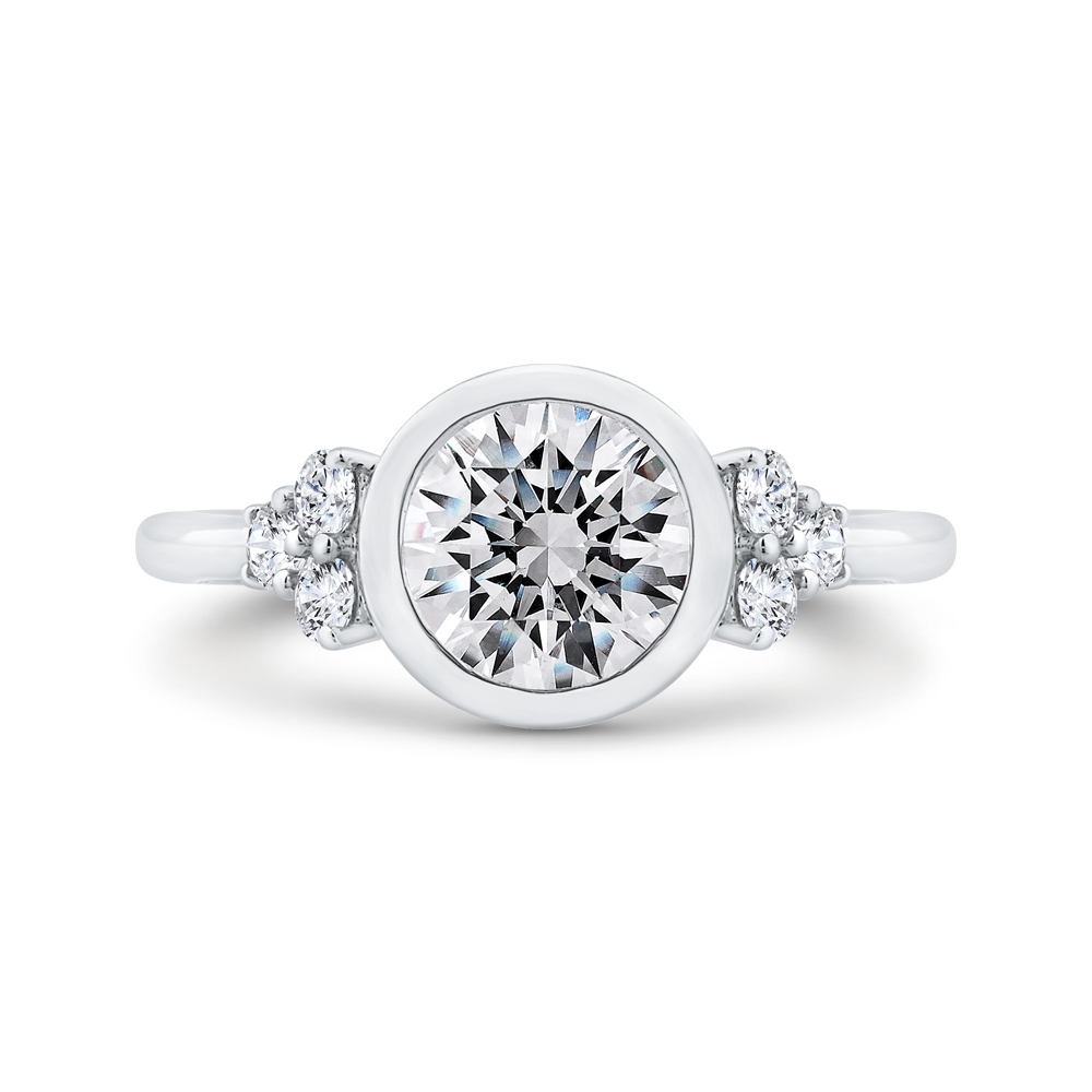 14K WHITE GOLD ROUND BEZEL SEMI MOUNTING WITH .27CTTW ROUND SI CLARITY & G COLOR SIDE DIAMONDS (FOR A 1.50CT ROUND)