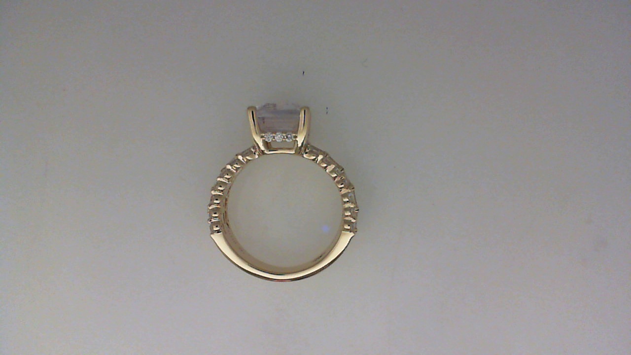 14K YELLOW GOLD TRIPLE ROW SHANK SEMI MOUNTING SET WITH 1.43CTTW BAGUETTE AND ROUND SI CLARITY & G COLOR DIAMONDS SET IN THE SHANK AND HIDDEN HALO (FOR A 4CT EMERALD CENTER)