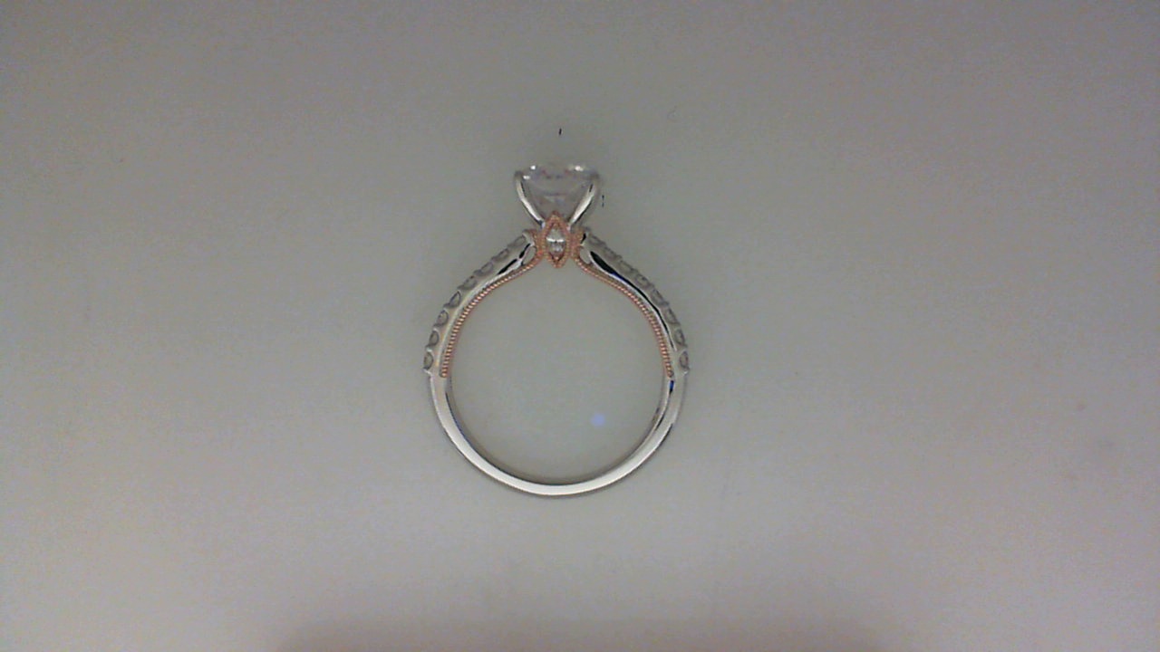 14K WHITE GOLD FOUR PRONG SEMI MOUNTING WITH .36CTTW ROUND SI CLARITY & G COLOR DIAMONDS SET DOWN THE SHANK AND MARQUISE SET IN THE 14K ROSE GOLD BEADED BRIDGE (FOR A 1.5CT ROUND)