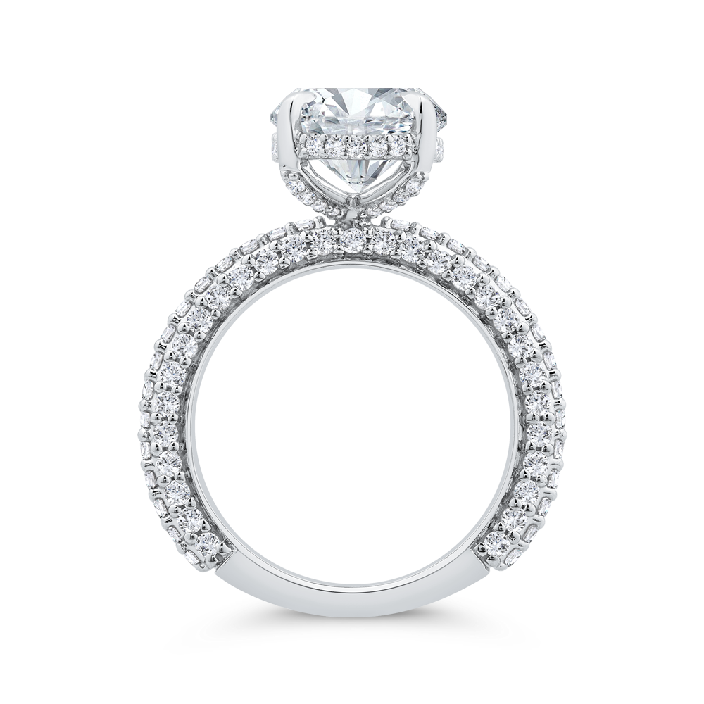 14K WHITE GOLD FOUR PRONG SEMI MOUNTING WITH 1.23CTTW ROUND SI CLARITY & G COLOR DIAMONDS SET ON ALL SIDES OF THE SHANK, HIDDEN HALO AND PRONGS ( FOR A 3CT OVAL)