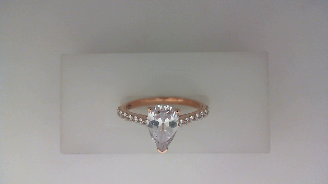 14K ROSE GOLD THREE PRONG SEMI MOUNTING WITH .29CTTW ROUND SI CLARITY & G COLOR DIAMONDS SET DOWN THE SHANK (FOR A 1CT PEAR)