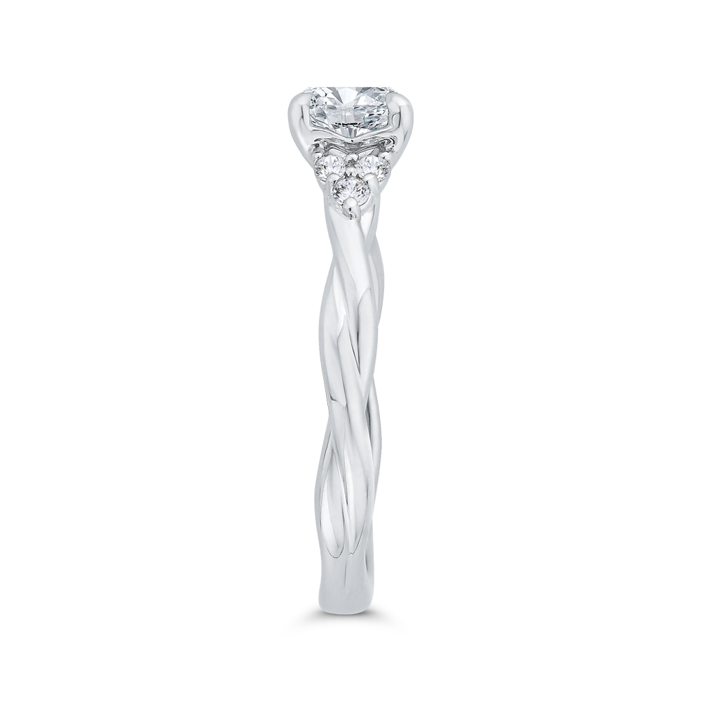 14K WHITE GOLD FOUR PRONG POLISHED TWIST SHANK SEMI MOUNTING WITH .13CTTW ROUND SI CLARITY & G COLOR DIAMONDS (FOR A 1CT ROUND)