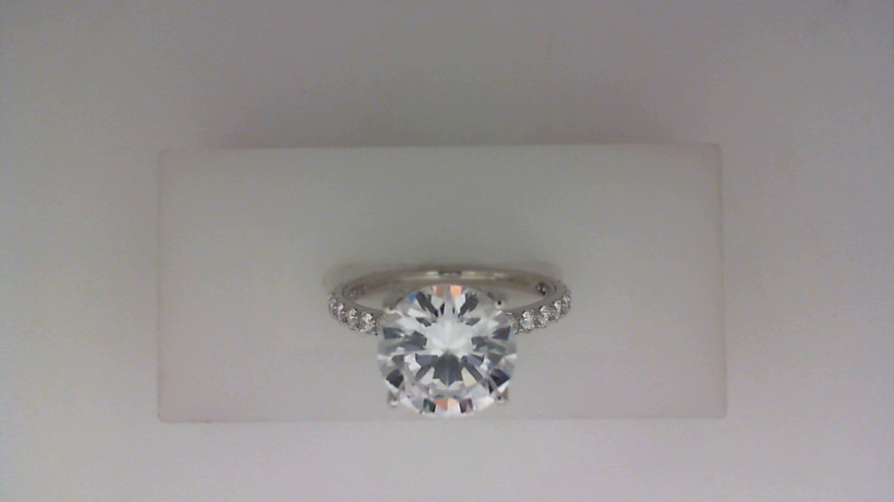 14K WHITE GOLD FOUR PRONG SEMI MOUNTING WITH .57CTTW ROUND SI CLARITY & G COLOR DIAMONDS SET DOWN THE SHANK AND HEAD (FOR A ROUND)