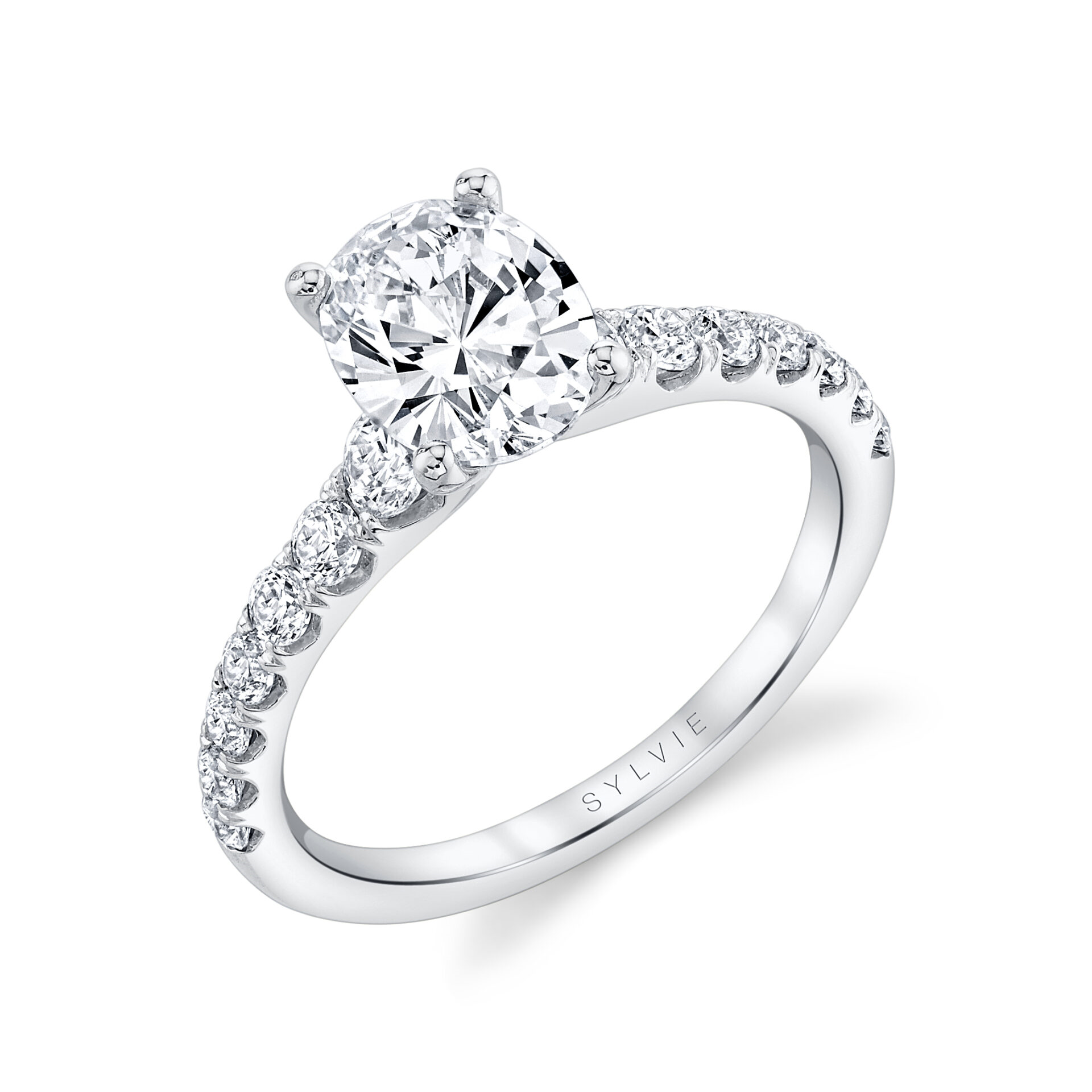 14K WHITE GOLD FOUR PRONG SEMI MOUNTING WITH .64CTTW ROUND SI CLARITY & G COLOR GRADUATED DIAMONDS