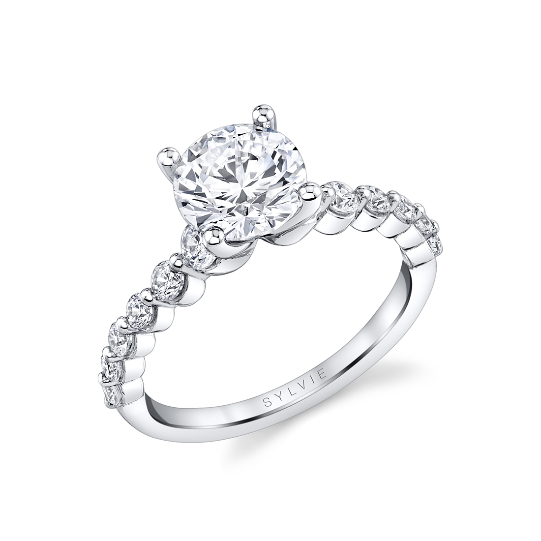 14K WHITE GOLD FOUR PRONG HEAD SEMI MOUNTING WITH .58CTTW ROUND SI CLARITY & G COLOR DIAMOND SET IN THE ONE PRONG SHANK