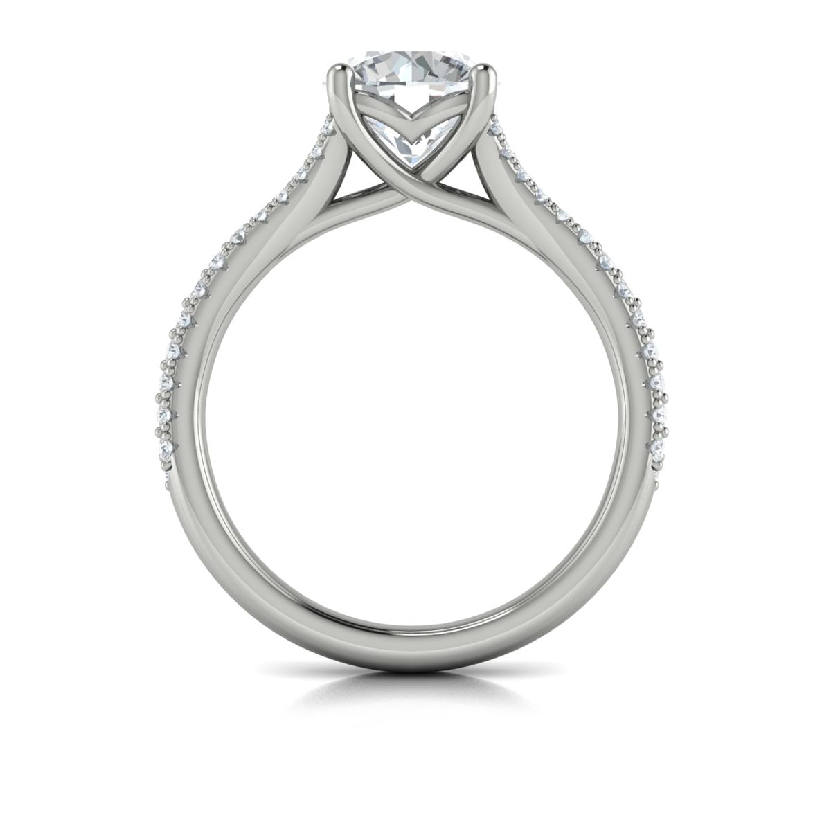 14K WHITE GOLD FOUR PRONG TRELLIS HEAD SEMI MOUNTING WITH .35CTTW ROUND VS CLARITY & FG COLOR DIAMONDS SET IN THE SPLIT SHANK (1.5CT ROUND CENTER)