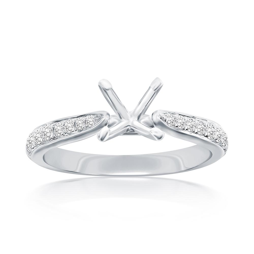 14K WHITE GOLD FOUR PRONG SEMI MOUNTING WITH (16) .22CTTW ROUND SI CLARITY & G COLOR DIAMONDS SET DOWN THE CHANNEL SETTING