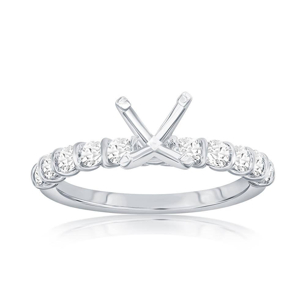 14K WHITE GOLD FOUR PRONG SEMI MOUNTING WITH (10) .48CTTW ROUND SI CLARITY & G COLOR DIAMONDS SET IN A BAR SETTING