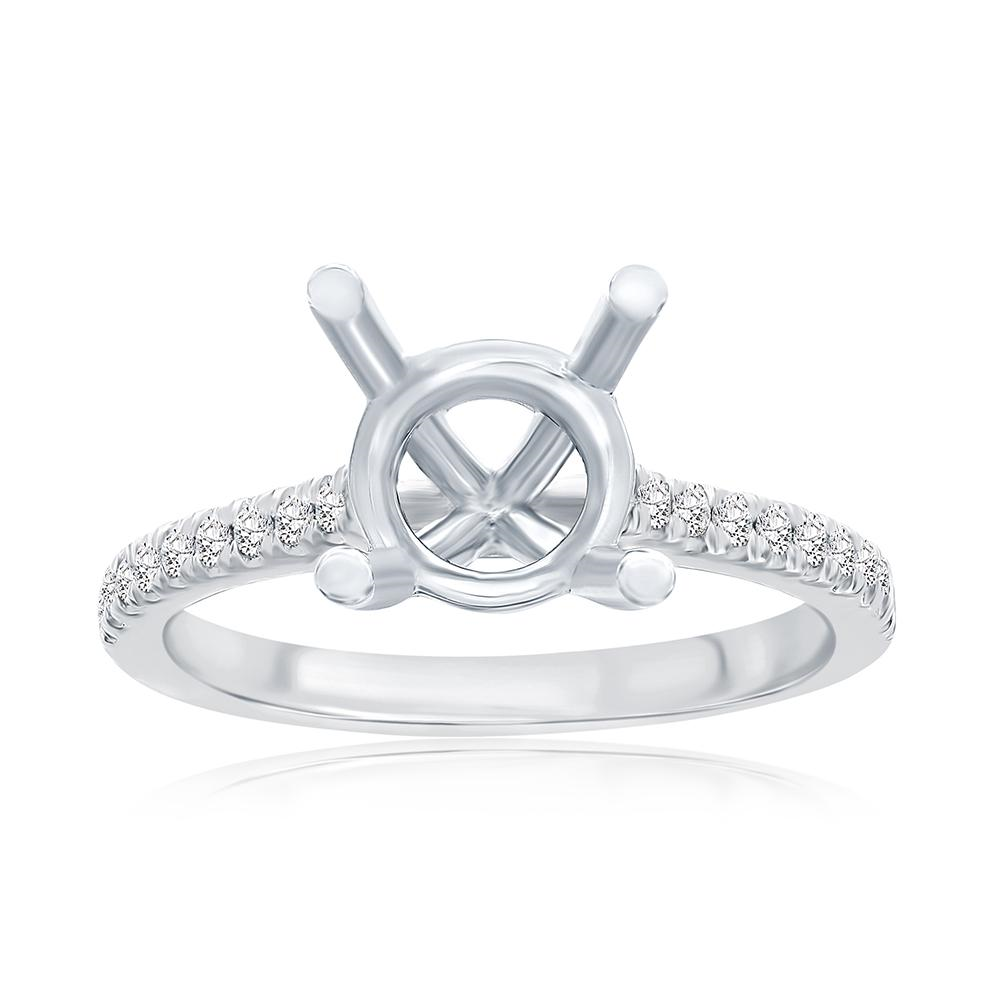 14K WHITE GOLD FOUR PRONG ROUND SEMI MOUNTING WITH (20) .16CTTW ROUND SI CLARITY & G COLOR DIAMONDS PRONG SET DOWN THE SHANK