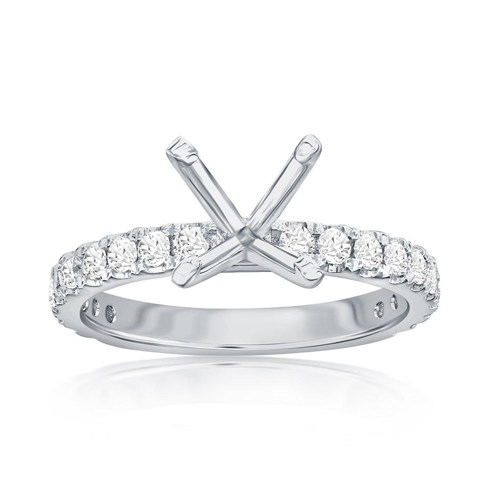 14K WHITE GOLD FOUR PRONG ROUND SEMI MOUNTING WITH (20) .52CTTW ROUND SI CLARITY & G COLOR DIAMONDS PRONG SET DOWN THE SHANK