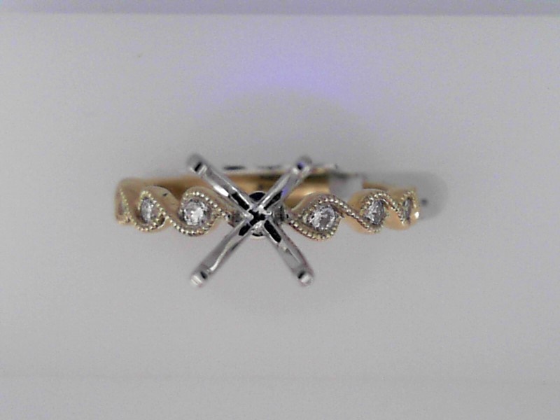 14K YELLOW GOLD FOUR PRONG ROUND SEMI MOUNTING WITH (8) .19CTTW ROUND SI CLARITY & G COLOR DIAMONDS SET IN A BEADED TWIST SHANK