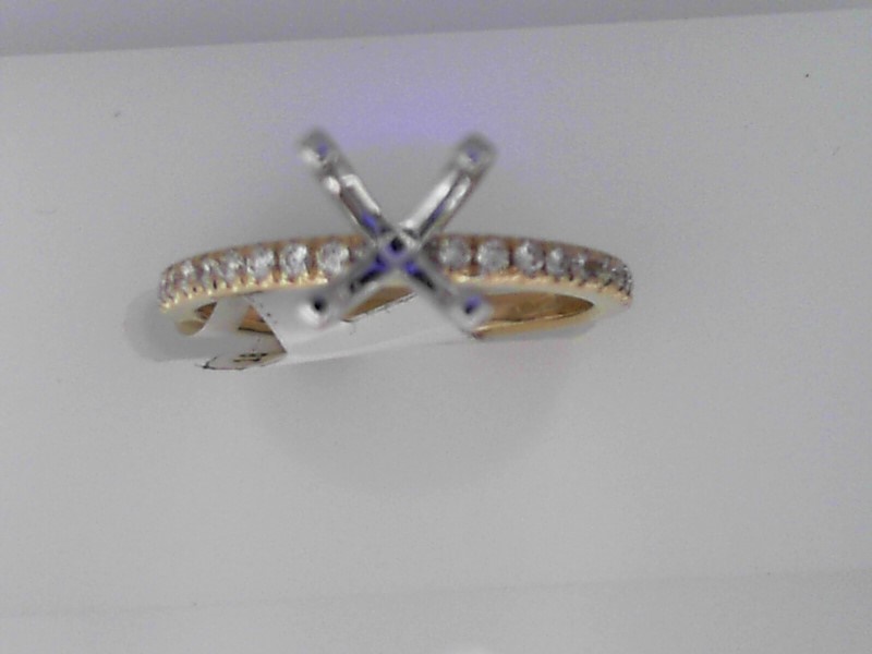14K YELLOW GOLD FOUR PRONG SEMI MOUNTING WITH (18).17CTTW ROUND SI CLARITY & G COLOR PAVE SET DIAMONDS DOWN THE SHANK