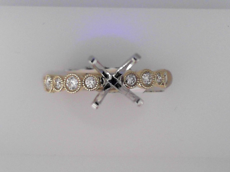 14K YELLOW GOLD FOUR PRONG ROUND SEMI MOUNTING WITH (10) .25CTTW ROUND SI CLARITY & G COLOR DIAMONDS SET IN ROUND BEADED BEZELS