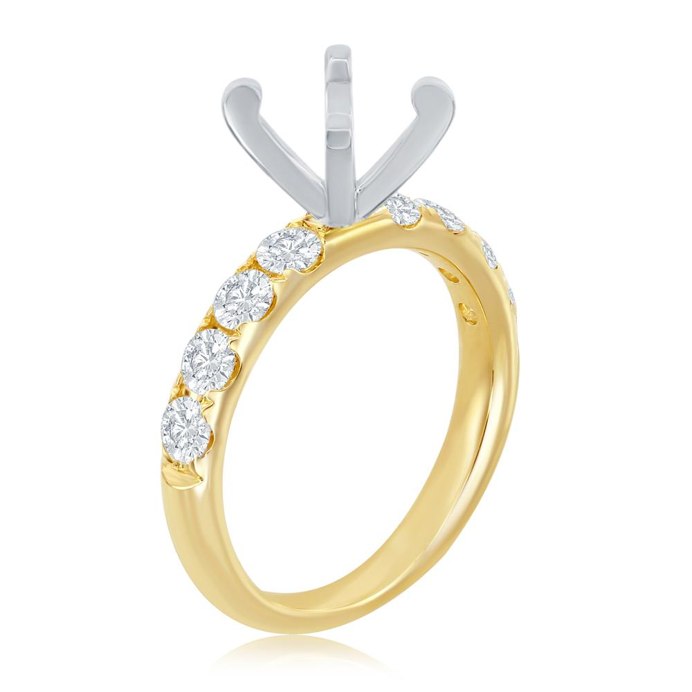 14K YELLOW GOLD FOUR PRONG SEMI MOUNTING WITH (8) .76CTTW ROUND SI CLARITY & G COLOR PRONG SET DIAMOND SET DOWN THE SHANK