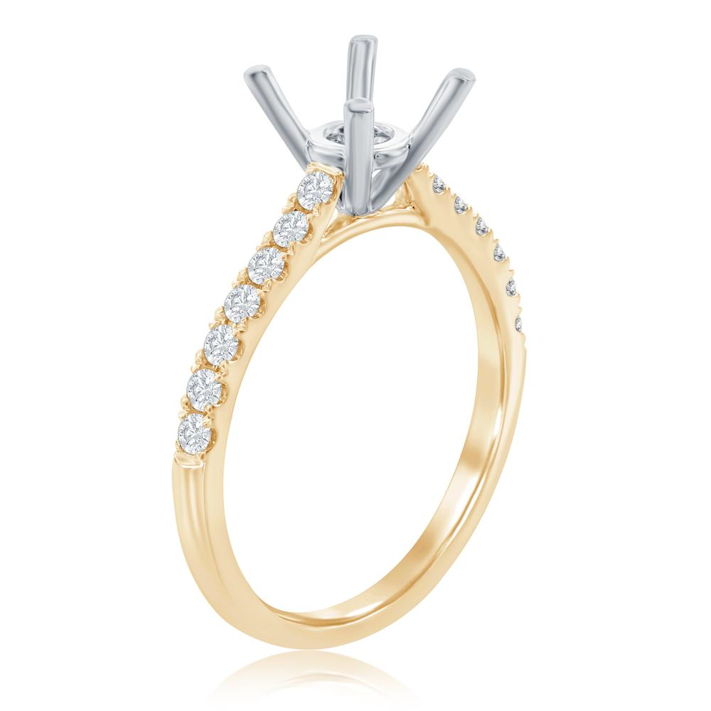 14K WHITE GOLD FOUR PRONG SEMI MOUNTING WITH .28CTTW ROUND SI CLARITY & GH COLOR DIAMONDS SET DOWN THE SHANK FOR A 1CT CENTER