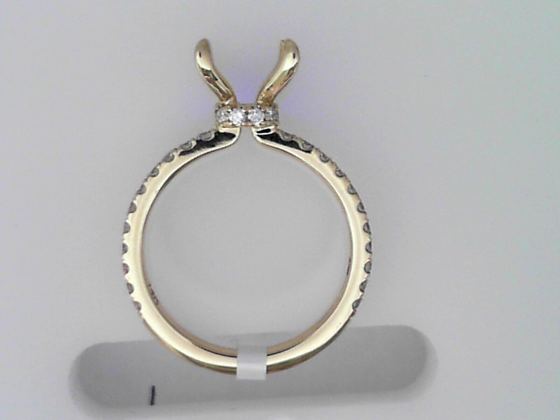 14K YELLOW GOLD FROUND FOUR PRONG SEMI MOUNTING WITH (32) .43CTTW ROUND SI CLARITY & G COLOR DIAMOND SET DOWN THE SHANK AND IN THE RING UNDER THE HEAD