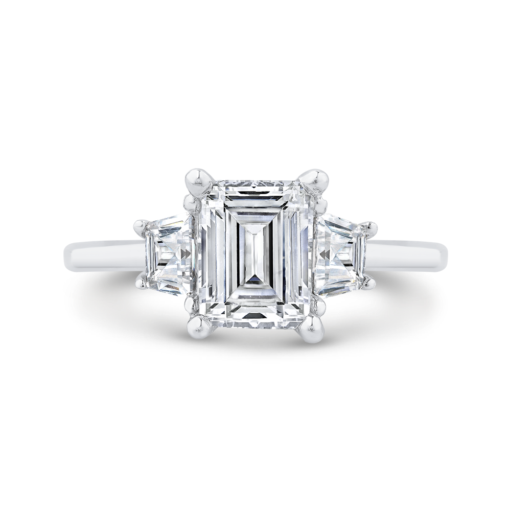 14K YELLOW GOLD THREE STONE SEMI MOUNTING WITH .50CTTW SI CLARITY & GH COLOR TRAPEZOID SIDE DIAMONDS