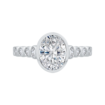 14K WHITE GOLD SEMI MOUNTING WITH .38CTTW ROUND SI CLARITY & GH COLOR DIAMONDSBEZEL SET DOWN THE SHANK AND IN THE OVAL BEZEL HEAD