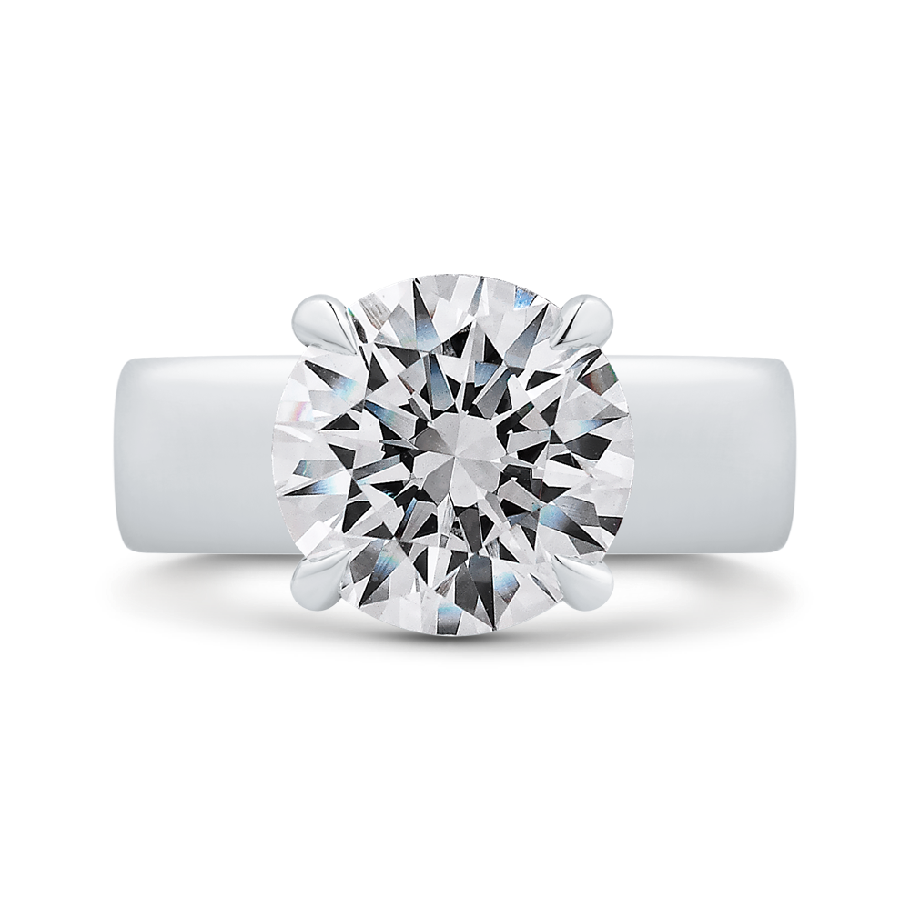 14K WHITE GOLD FOUR PRONG POLISHED SHANK SEMI MOUNTING WITH .08CTTW ROUND SI CLARITY & GH COLOR DIAMONDS SET IN THE HIDDEN HALO