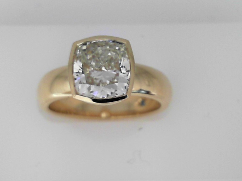 CUSTOM MADE 14K YELLOW GOLD POLISHED SHANK BEZEL SETTING FOR 2.52CT CUSHION CUT CENTER FINGER SIZE 6.5 (CENTER SUPPLIED BY MARY)