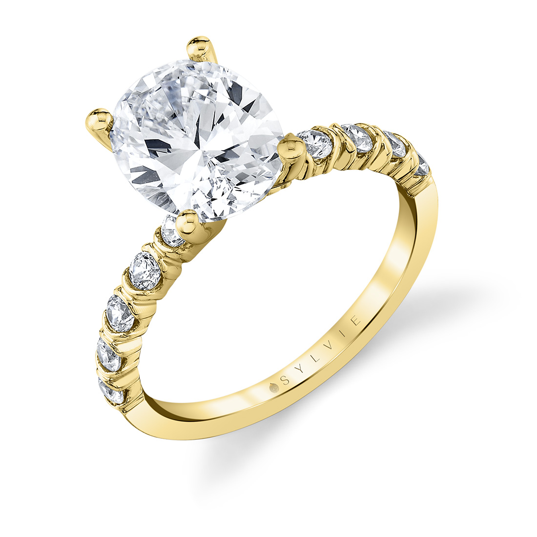 14K YELLOW GOLD FOUR PRONG CLASSIC SEMI MOUNTING WITH .39CTTW ROUND SI CLARITY & G COLOR DIAMONDS SET IN HALF BEZEL ON THE SIDES - TEDDI FOR A 1.5CT CUSHION CENTER