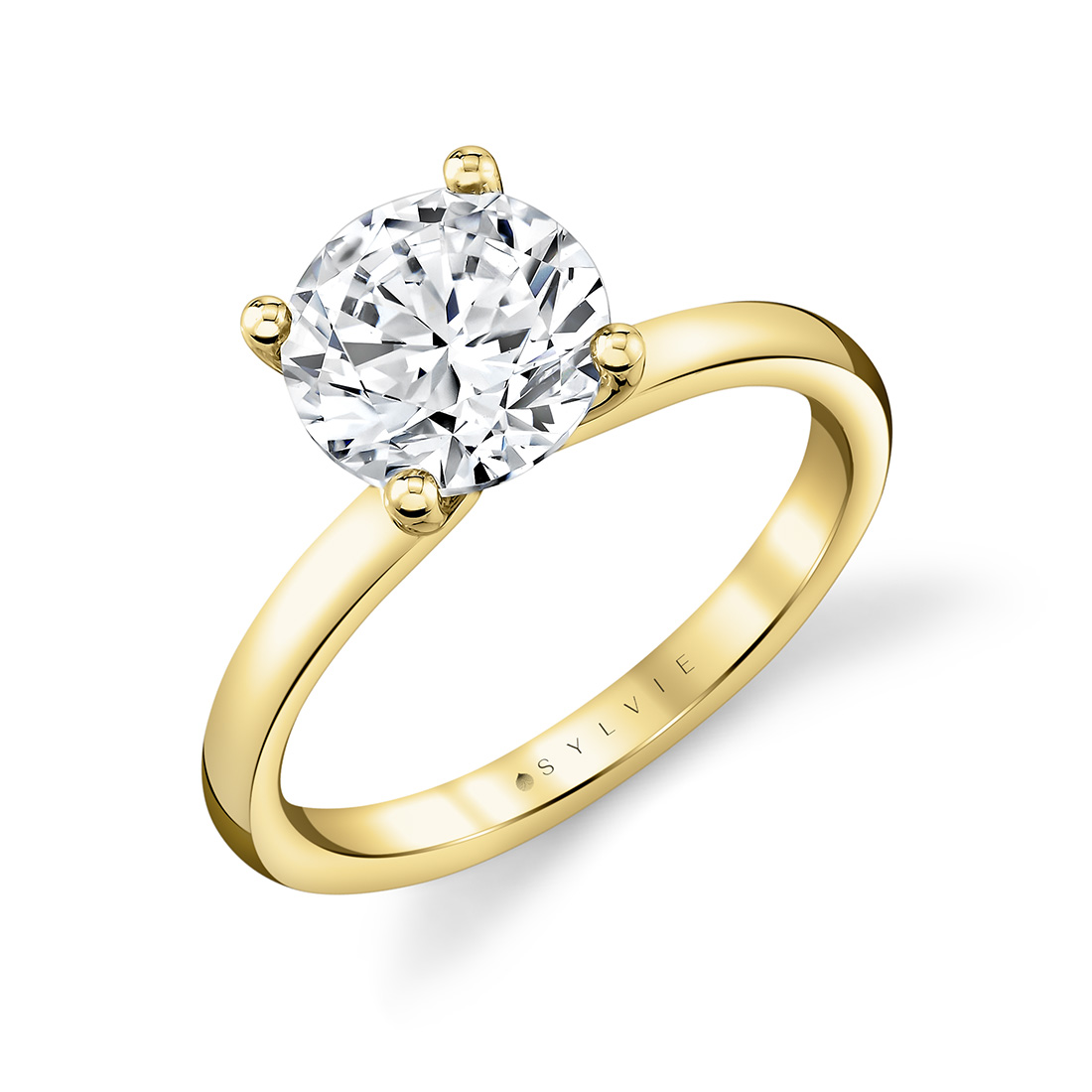 14K YELLOW GOLD POLISHED SHANK 1.5CT ROUND CUT SOLITAIRE ENGAGEMENT RING WITH A 14K WHITE GOLD FOUR PRONG HEAD - AME