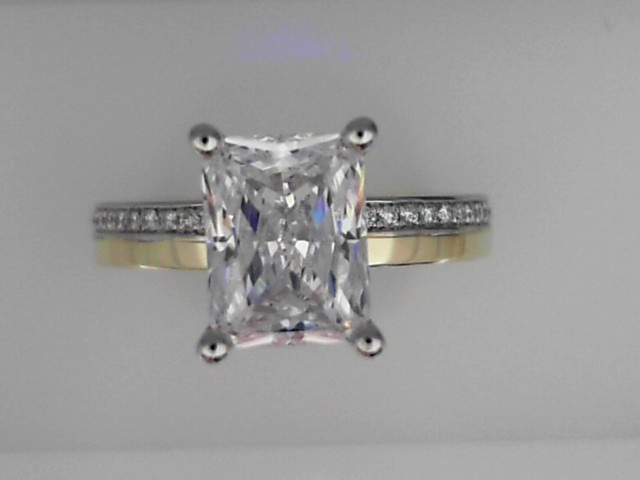14K YELLOW AND WHITE GOLD FOUR PRONG SEMI MOUNTING WITH .17CTTW ROUND SI CLARITY & G COLOR DIAMONDS SET IN THE WHITE GOLD FOR A 2CT RADIANT