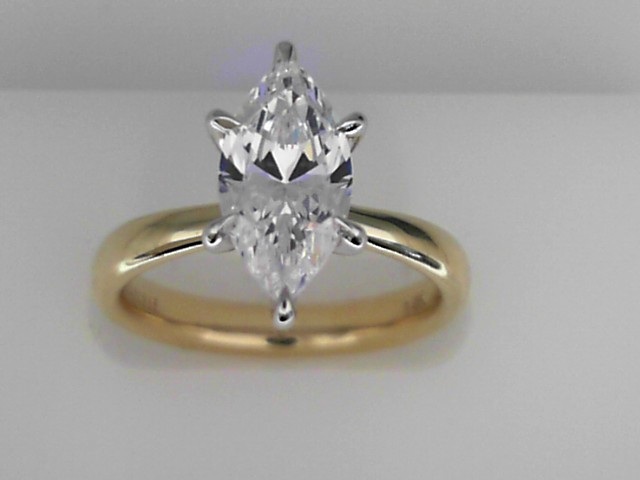 14K YELLOW GOLD POLISHED SHANK SEMI MOUNTING WITH A SIX PRONG WHITE GOLD HEAD FOR A 2 CT MARQUISE CENTER