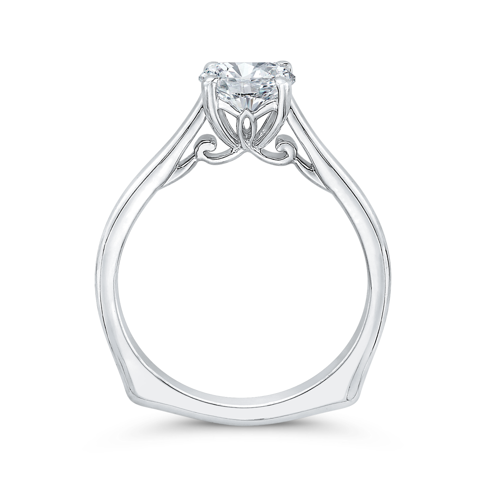 14K WHITE GOLD FOUR PRONG SCROLL HEAD POLISHED SHANK SOLITAIRE EURO SHANK SETTING FOR A 2CT ROUND