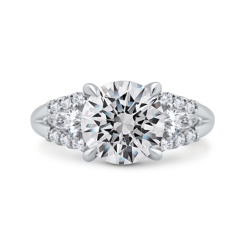 14K WHITE GOLD SPLIT SHANK SEMI MOUNTING WITH .61CTTW ROUNDS WITH MARQUISE SI CLARITY & G COLOR DIAMONDS SET IN THE SPLIT (FOR A 2.50CT ROUND CENTER)
