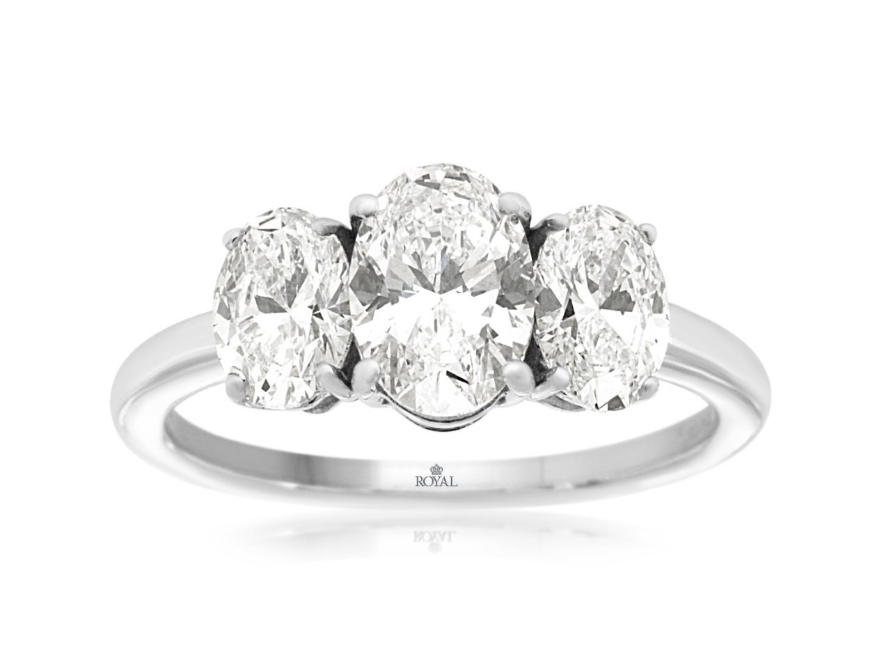 LABORATORY GROWN 14K WHITE GOLD THREE STONE RING WITH 2.10CTTW OVAL SI CLARITY & HI COLOR LABORATORY GROWN DIAMONDS SET IN FOUR PRONG HEADS * THERE IS NO TRADE IN VALUE ON LABORATORY GROWN DIAMONDS *NON RETURNABLE