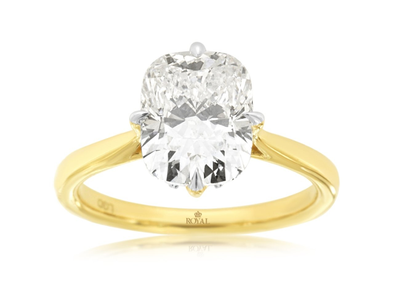 LABORATORY GROWN 14K YELLOW GOLD FOUR PRONG COMPASS SET 3CT ELONGATED CUSHION CENTER SI CLARITY & HI COLOR LABORATORY GROWN DIAMOND AND ACCENTS IN THE HEAD *THERE IS NO TRADE IN VALUE ON LABORATORY GROWN DIAMONDS *NON RETURNABLE